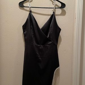 Black Satin Dress w/ Rhinestone Detailing